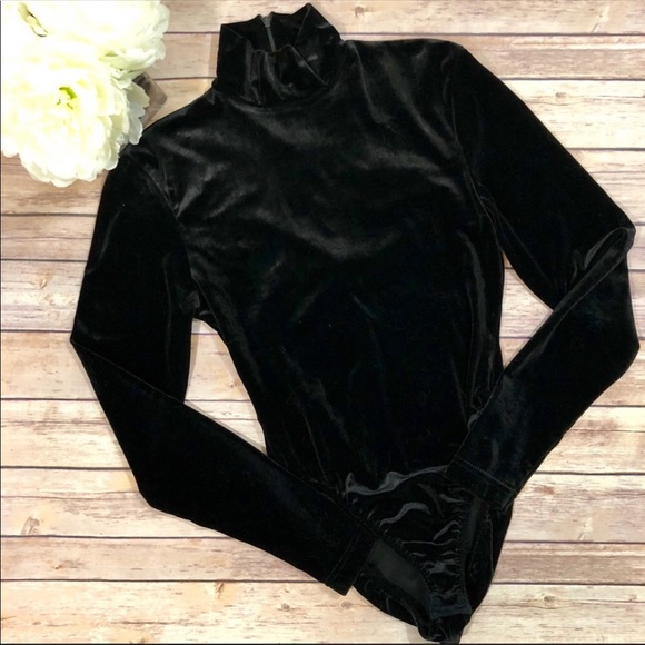 The Limited Other - The Limited long sleeve black velvet bodysuit